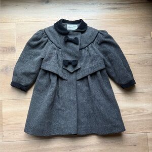 Rothschild | Vintage Gray Girl’s Wool Dress Coat Black Bow Button Up | size 4
